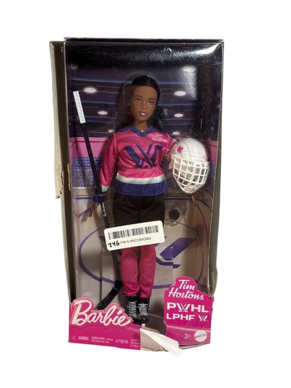 Tim Hortons Barbie Hockey Player Doll Pink Jersey Brunette PWHL Mattel New